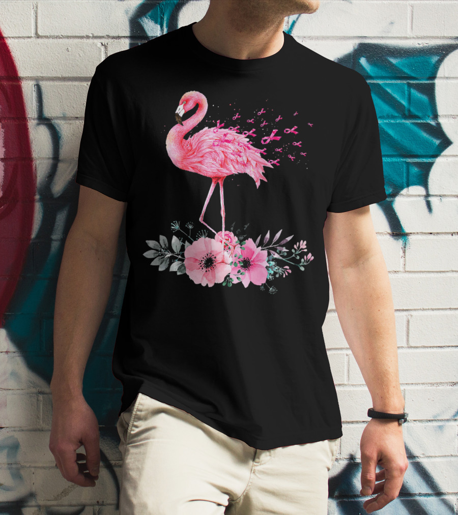 Flamingo Hope Breast Cancer Awareness Flower T-Shirt
