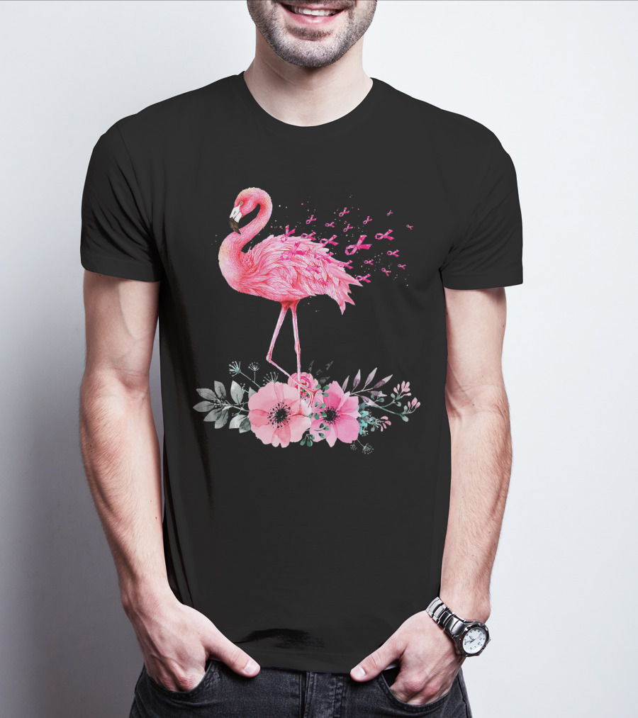 Flamingo Hope Breast Cancer Awareness Flower T-Shirt