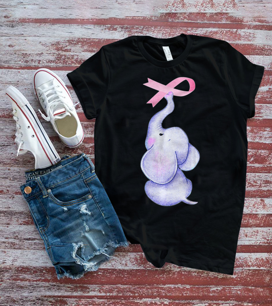Breast Cancer Awareness Pink Ribbon Elephant T-Shirt