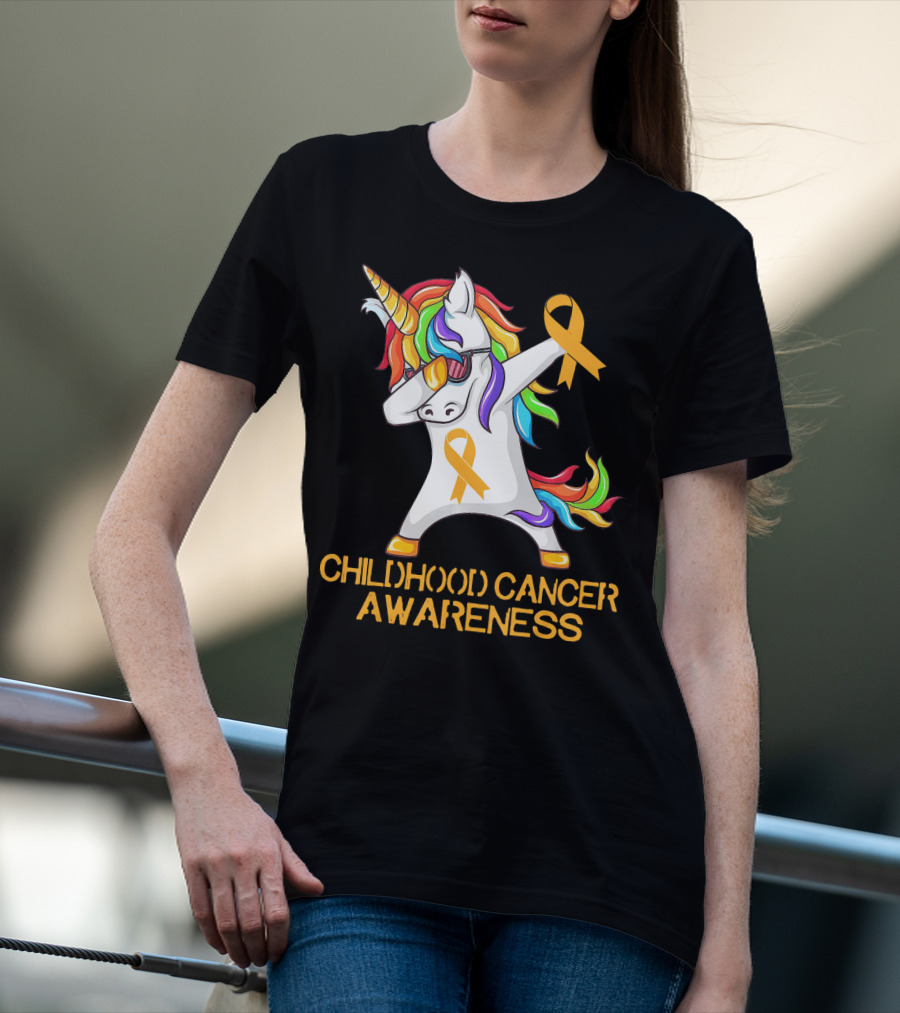 Childhood Cancer Awareness Dabbing Unicorn With Yellow T-Shirt