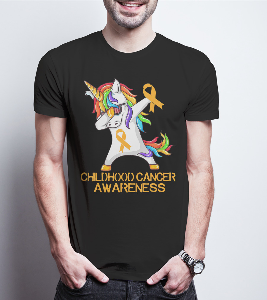 Childhood Cancer Awareness Dabbing Unicorn With Yellow T-Shirt