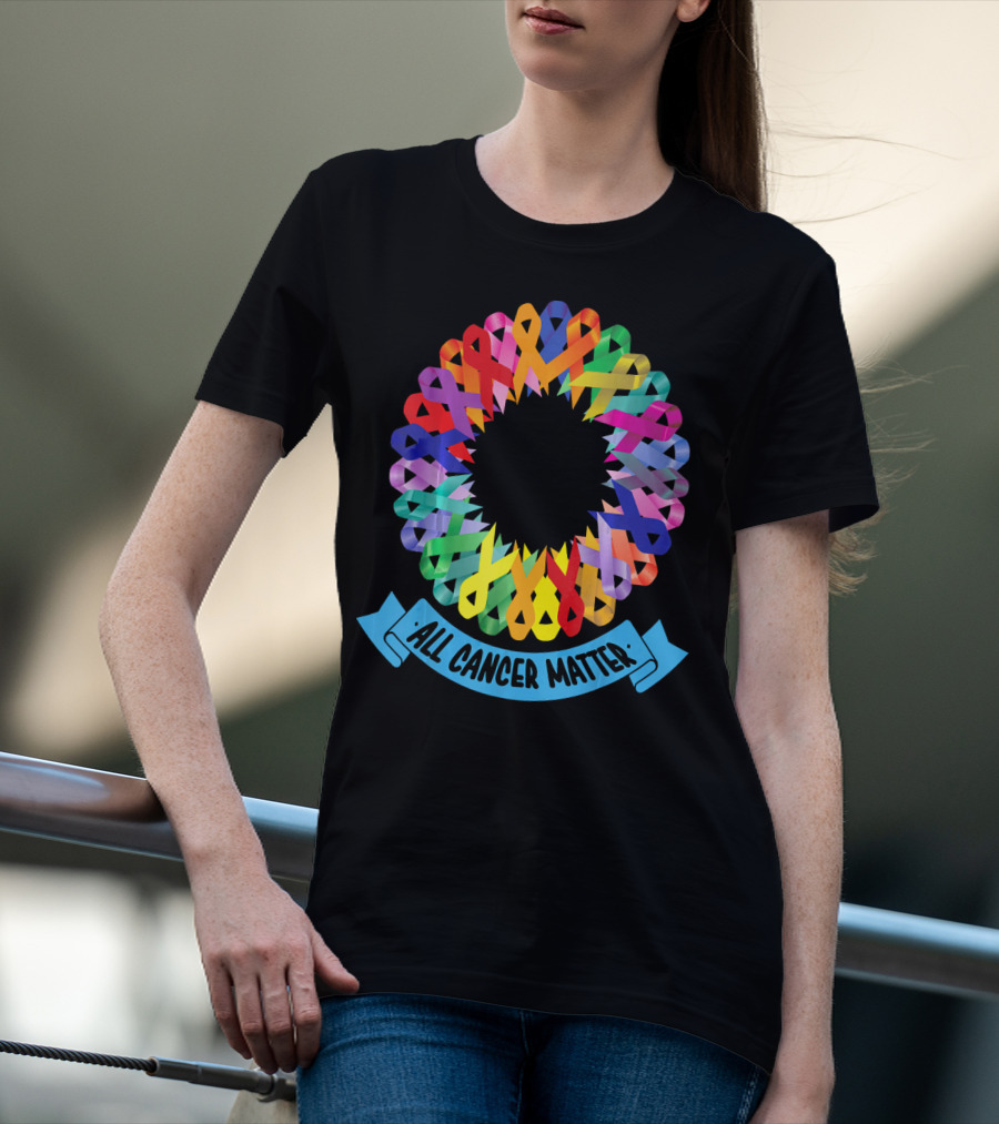 All Cancer Matter Colorful Awareness Ribbon Circle T-Shirt