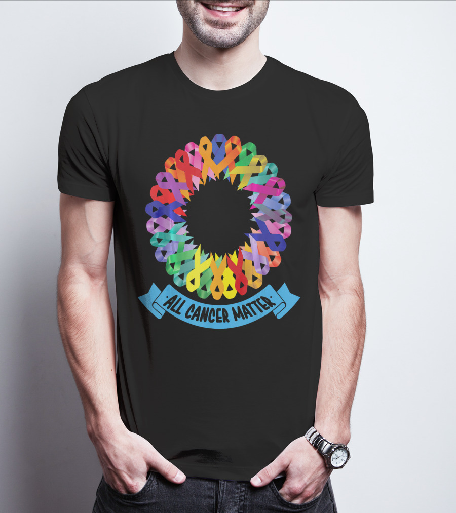 All Cancer Matter Colorful Awareness Ribbon Circle T-Shirt
