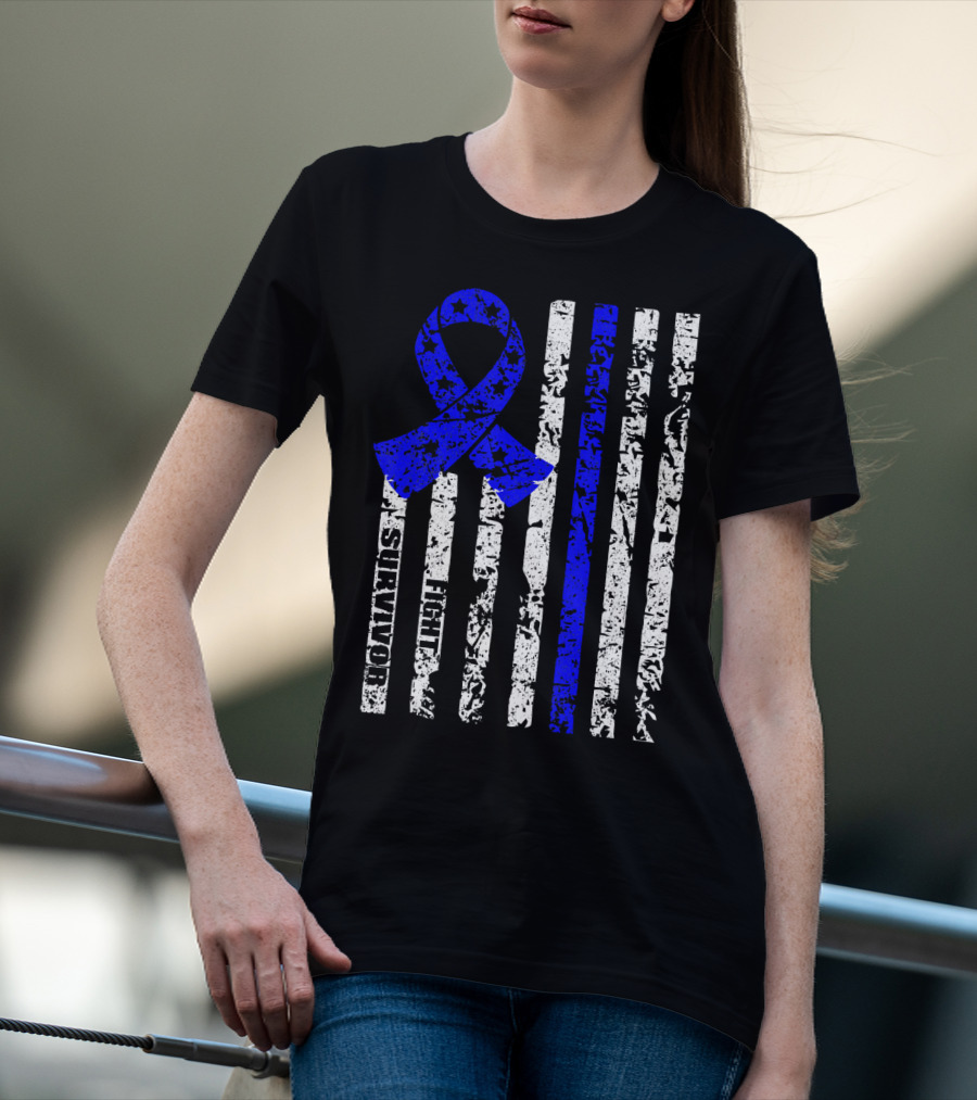 Cool Colon Cancer Awareness Survivor Ribbon Fighter Stripes T-Shirt