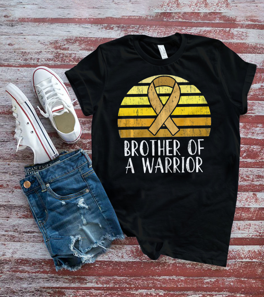Brother Of A Warrior Childhood Cancer Awareness Ribbon Sunset T-Shirt