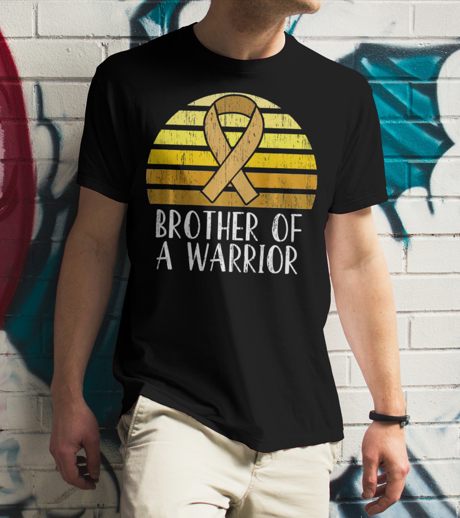 Brother Of A Warrior Childhood Cancer Awareness Ribbon Sunset T-Shirt