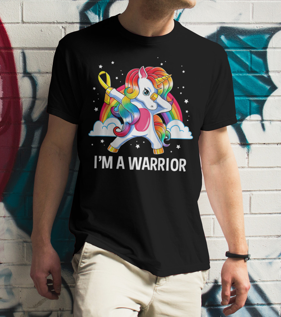 Unicorn I'm A Warrior Childhood Cancer Awareness Rainbow T-Shirt