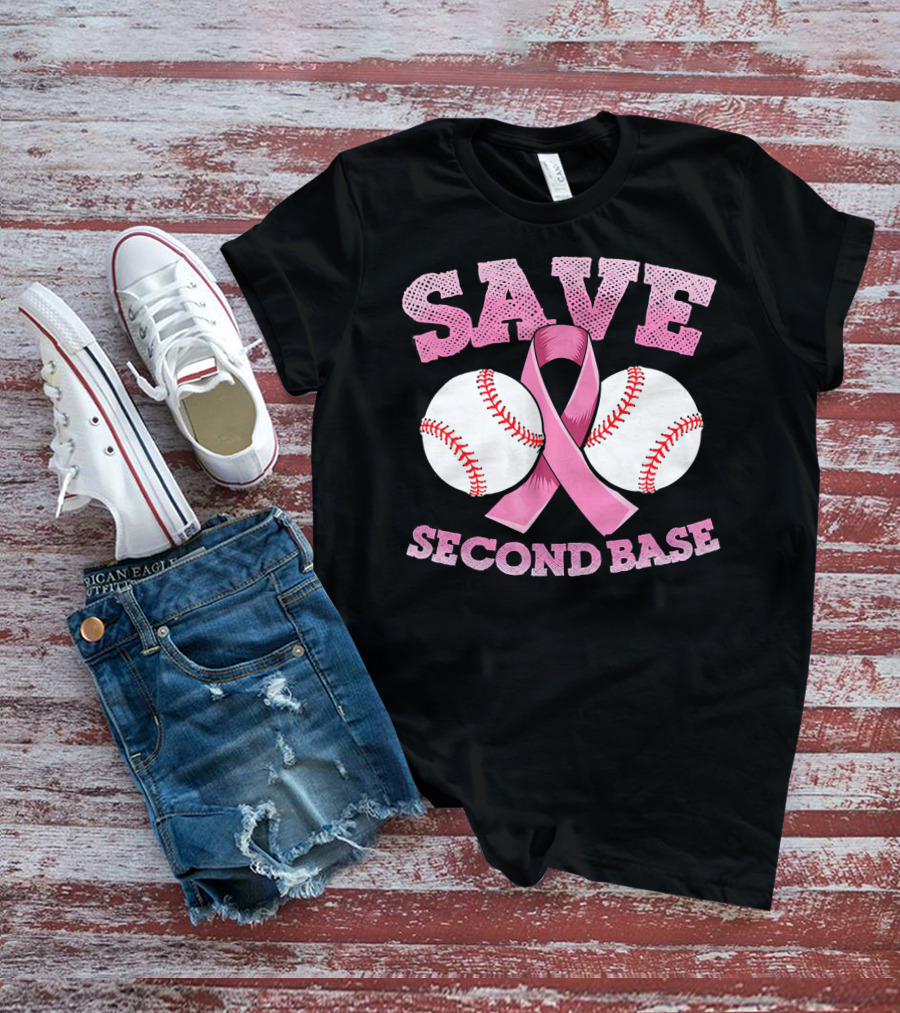Save Second Base Breast Cancer Awareness Baseball T-Shirt