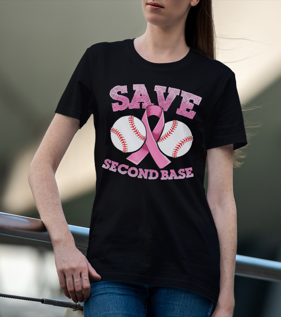Save Second Base Breast Cancer Awareness Baseball T-Shirt