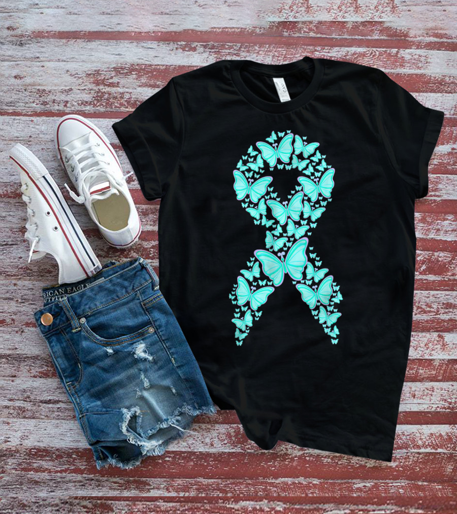 Ovarian Cancer Awareness Butterfly Ribbon Fighter T-Shirt