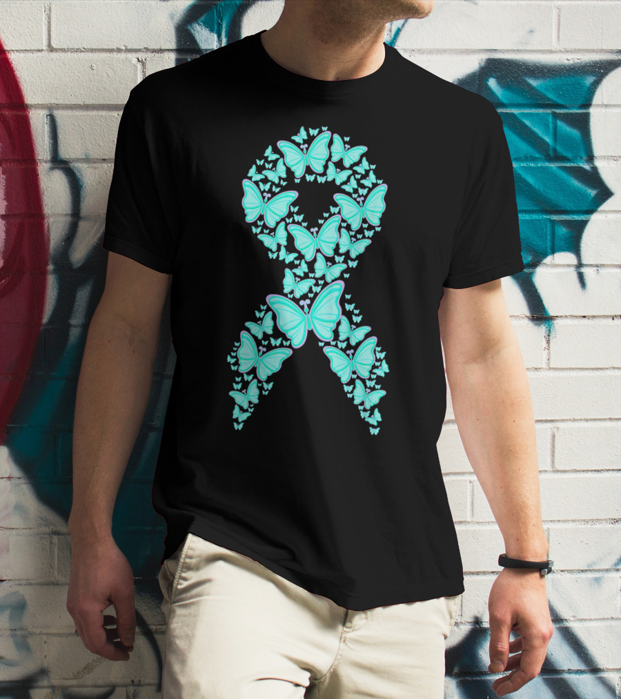 Ovarian Cancer Awareness Butterfly Ribbon Fighter T-Shirt