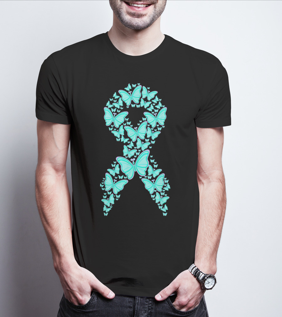 Ovarian Cancer Awareness Butterfly Ribbon Fighter T-Shirt