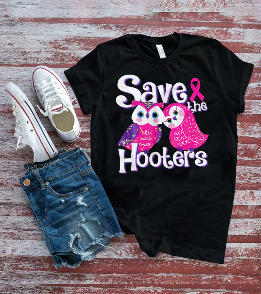 Save The Hooters Breast Cancer Awareness Owls And Pink T-Shirt