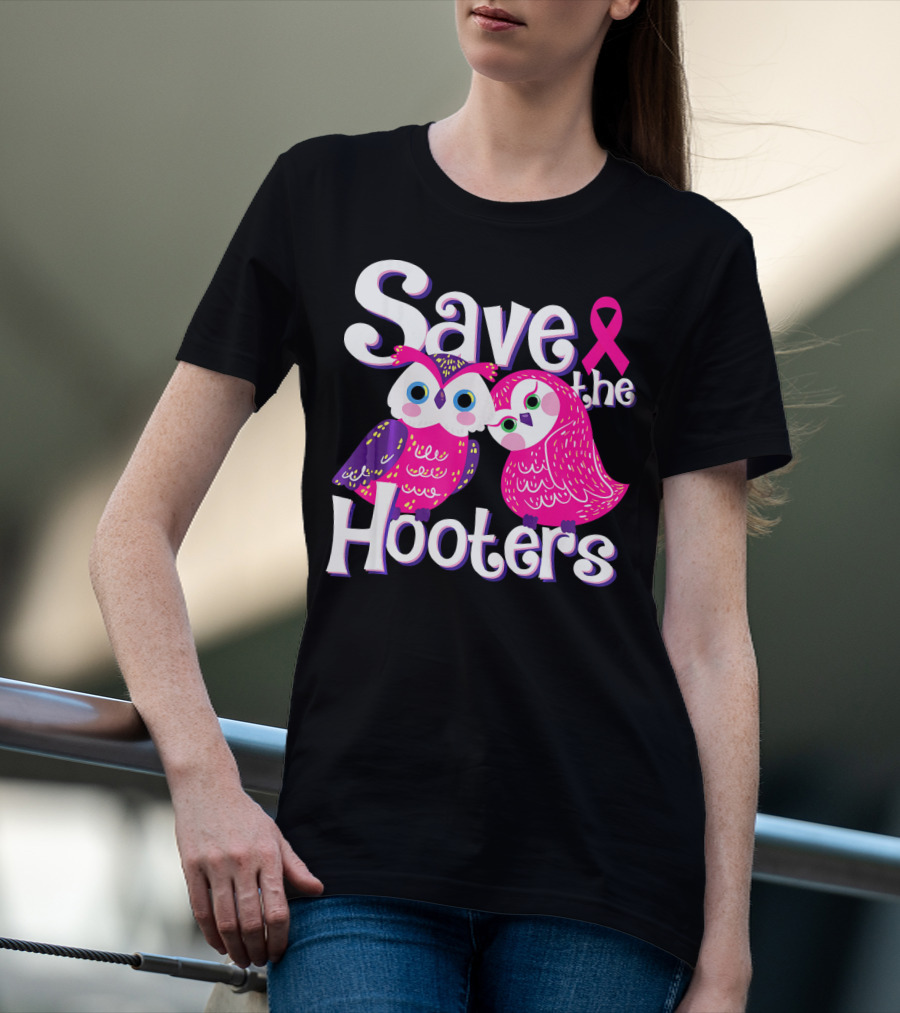Save The Hooters Breast Cancer Awareness Owls And Pink T-Shirt