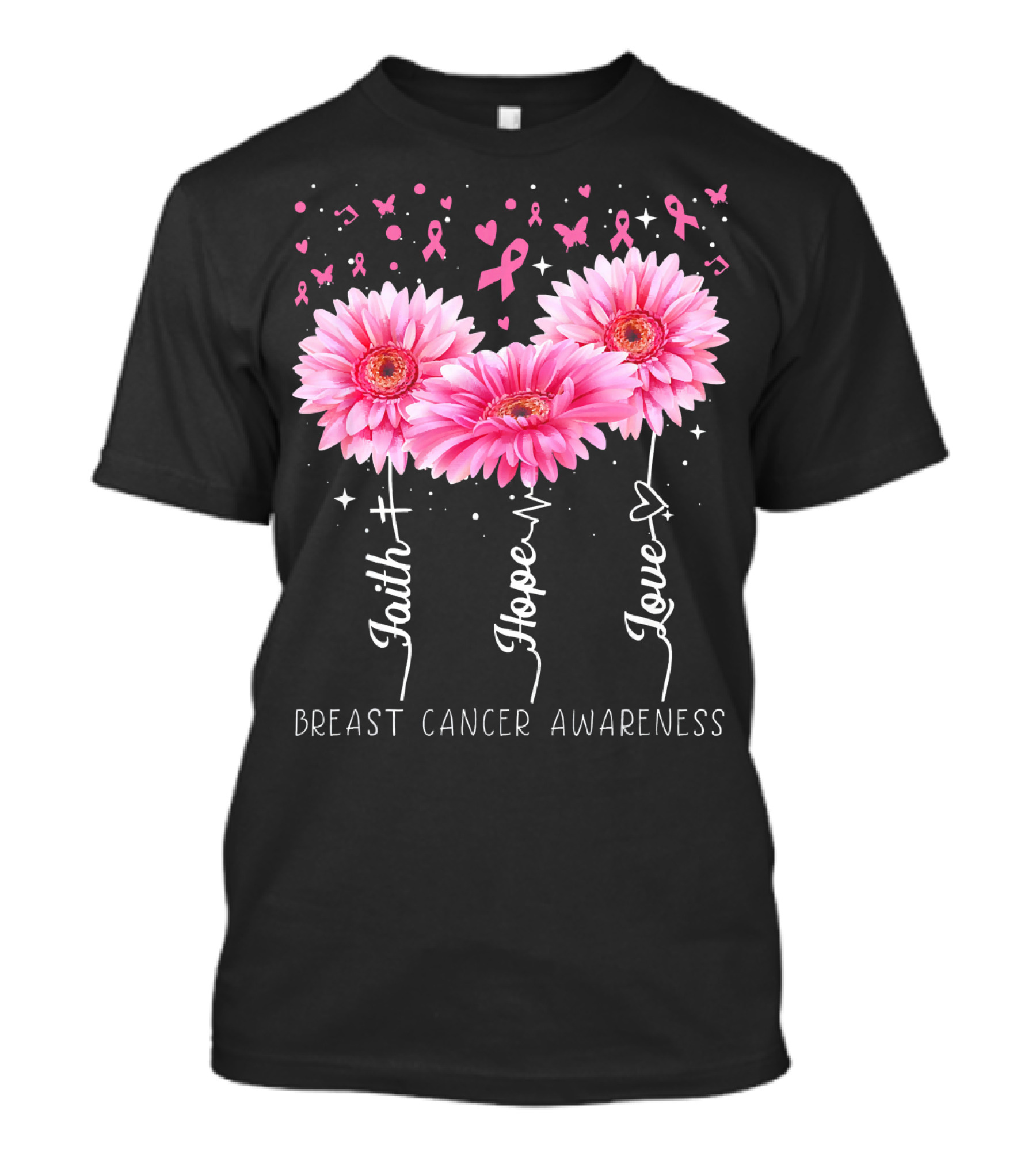Faith Hope Love Breast Cancer Awareness Cute Daisy T-Shirt