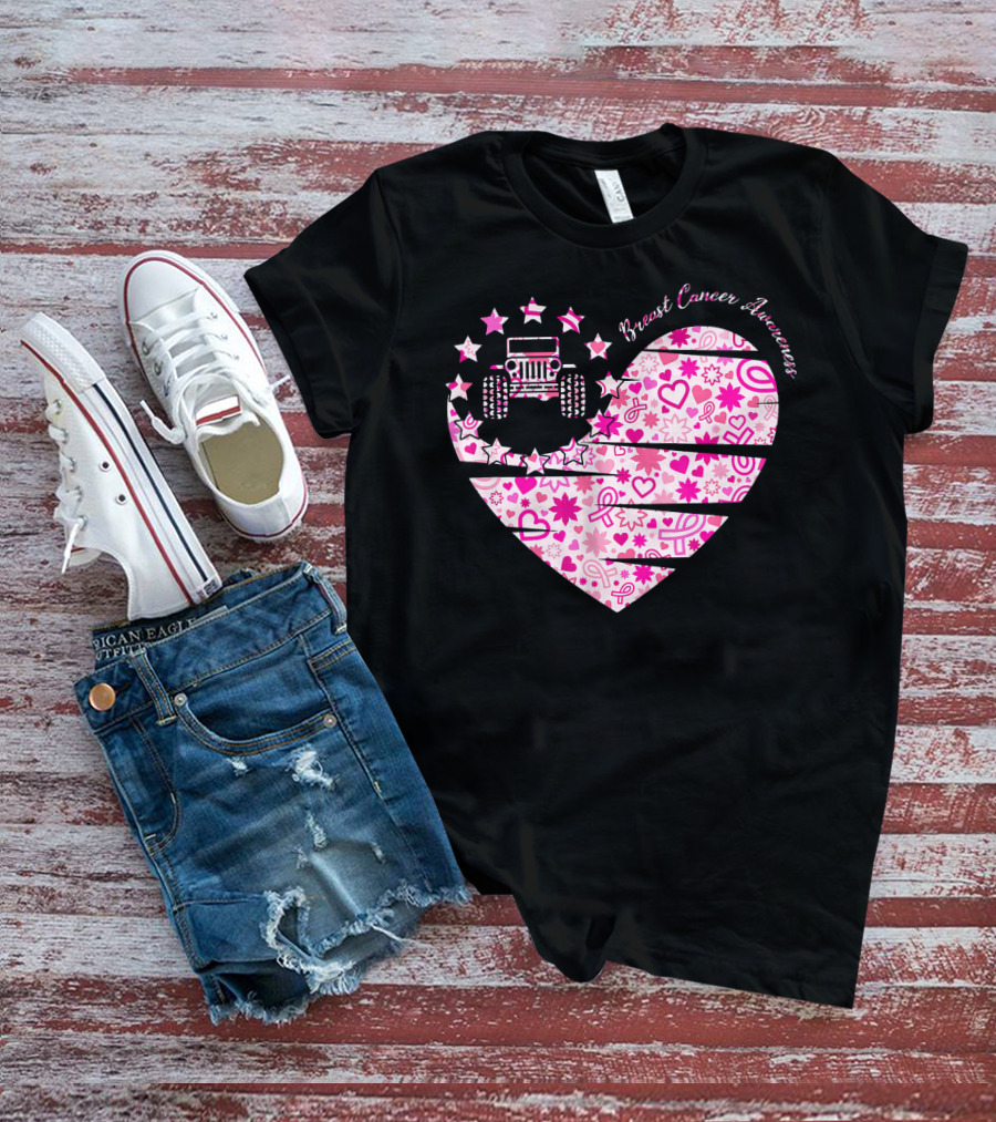 Breast Cancer Awareness Jeep Heart T-Shirt