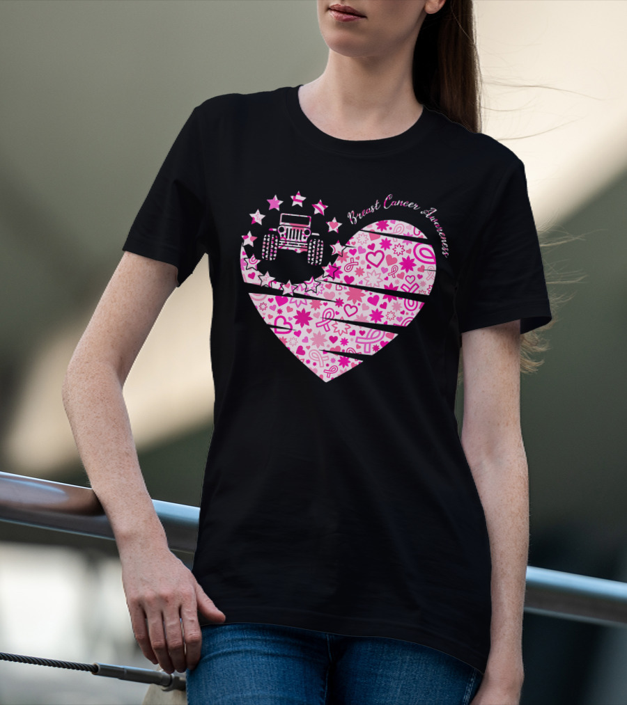 Breast Cancer Awareness Jeep Heart T-Shirt