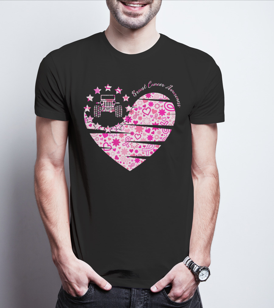 Breast Cancer Awareness Jeep Heart T-Shirt