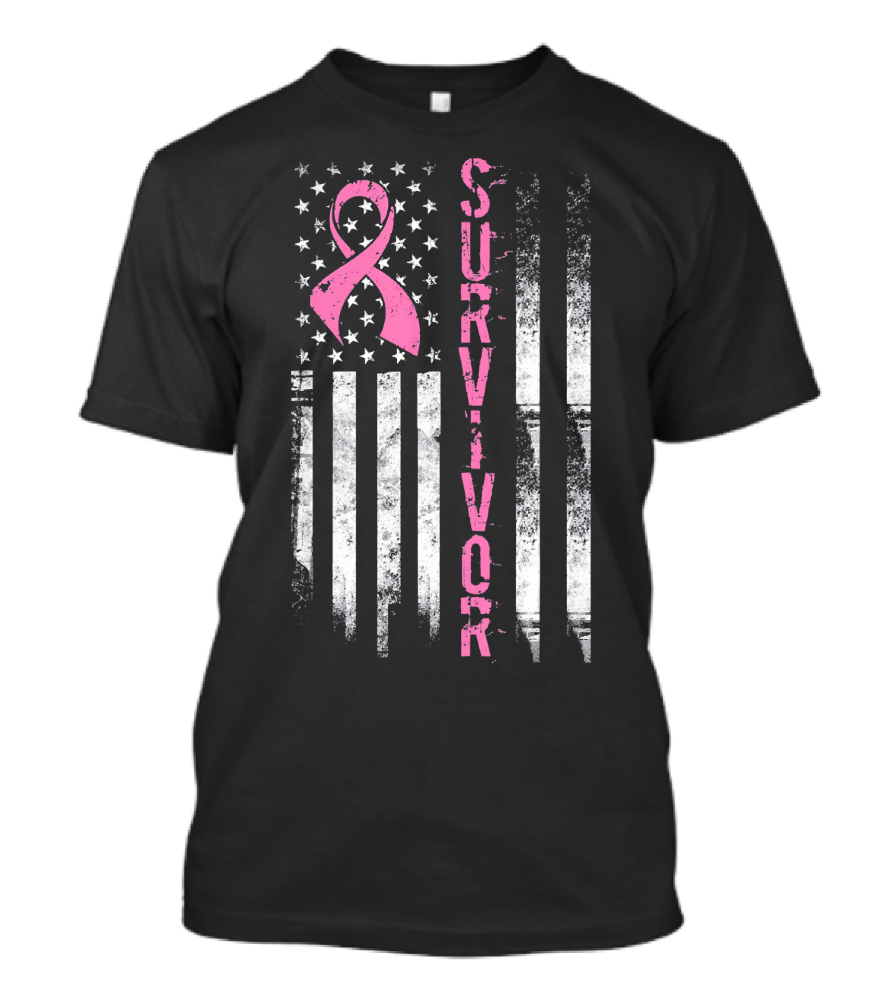 Breast Cancer Survivor Pink Ribbon American Flag T-Shirt