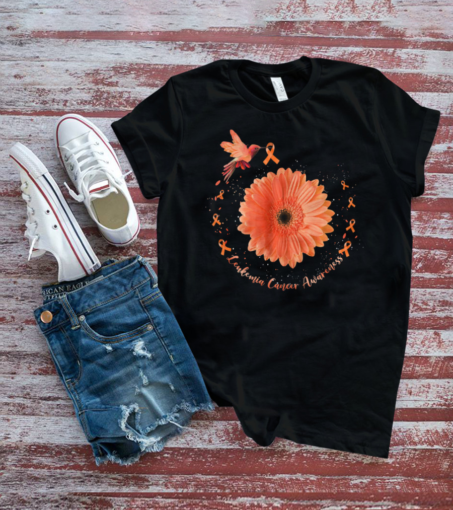 Leukemia Cancer Awareness Hummingbird Orange Sunflower T-Shirt
