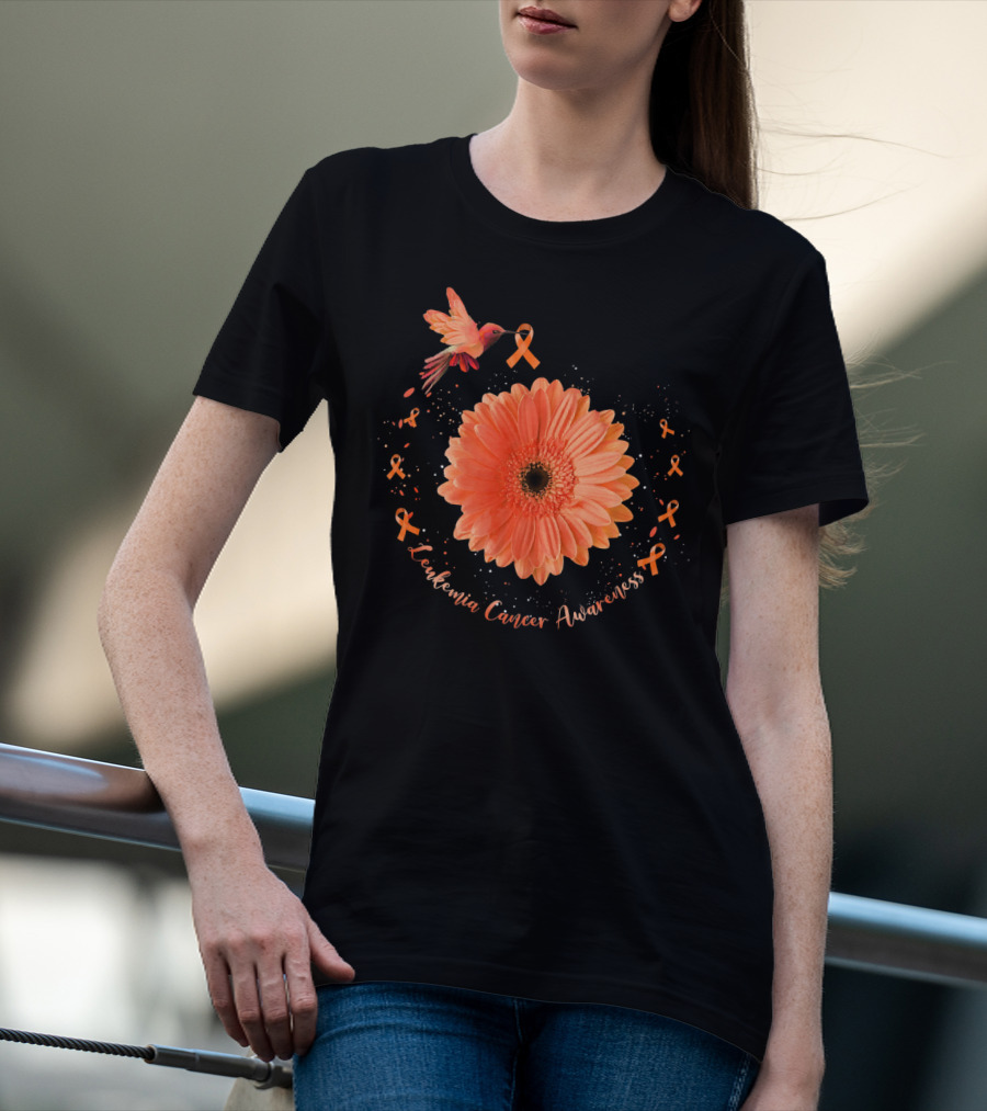 Leukemia Cancer Awareness Hummingbird Orange Sunflower T-Shirt