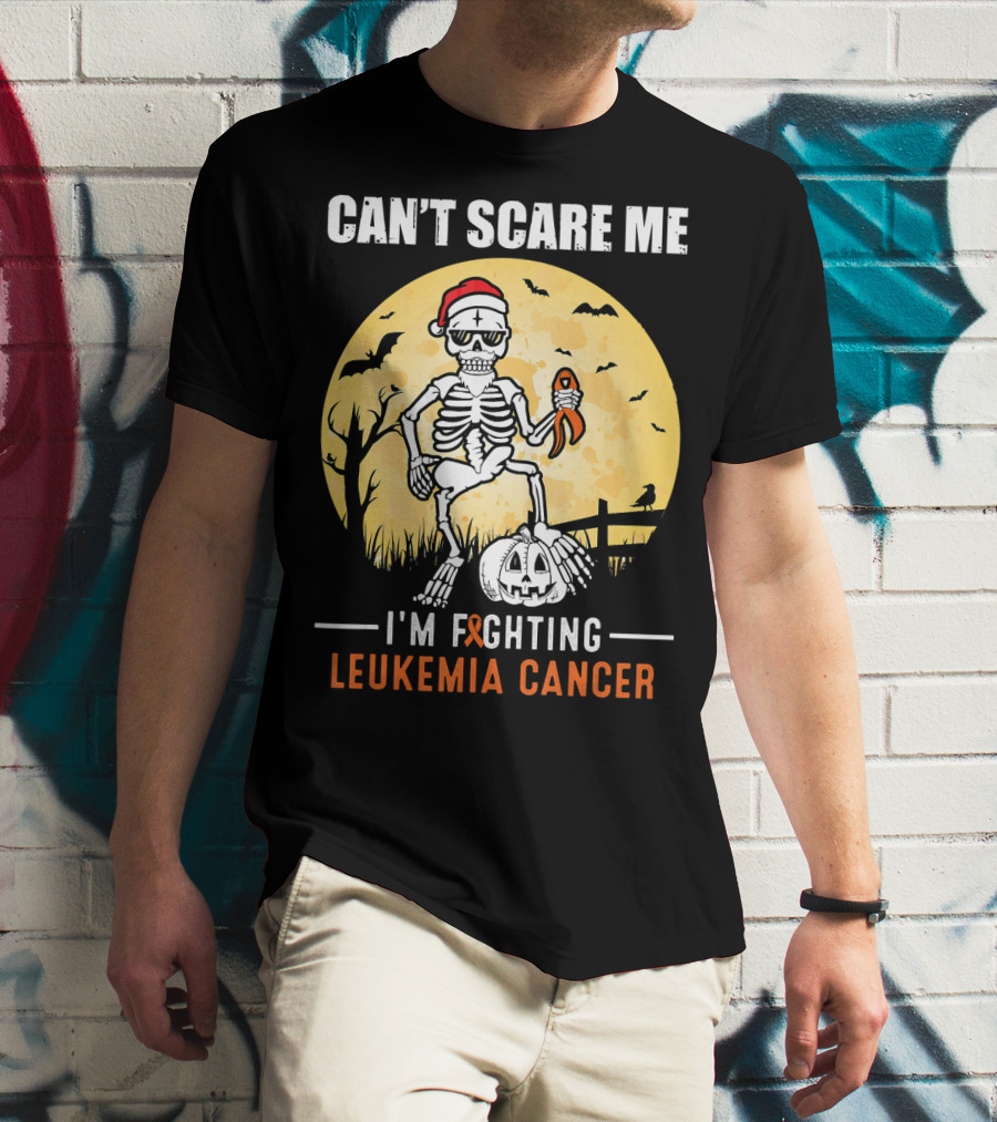 Can't Scare Me I'm Fighting Leukemia Cancer Halloween Skeleton T-Shirt