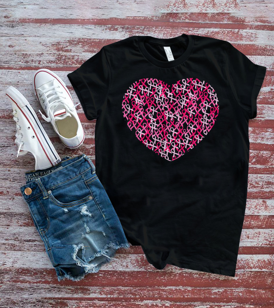 Pink Ribbon Heart Breast Cancer Awareness T-Shirt