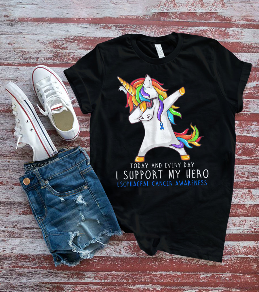Today And Every Day I Support My Hero Esophageal Cancer Awareness Rainbow Unicorn T-Shirt