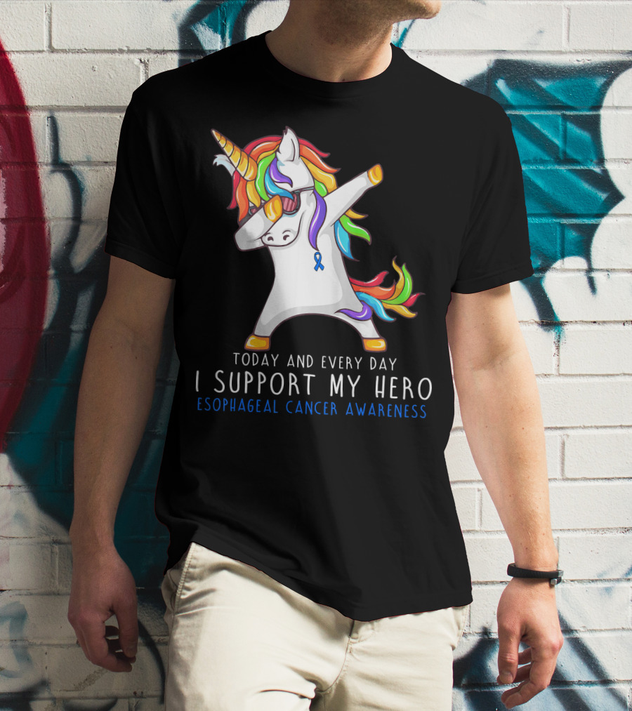 Today And Every Day I Support My Hero Esophageal Cancer Awareness Rainbow Unicorn T-Shirt