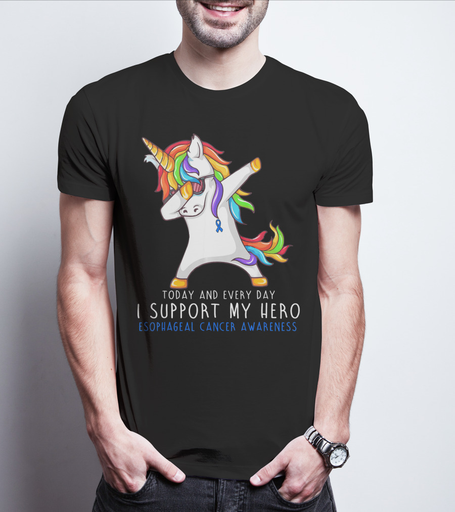 Today And Every Day I Support My Hero Esophageal Cancer Awareness Rainbow Unicorn T-Shirt