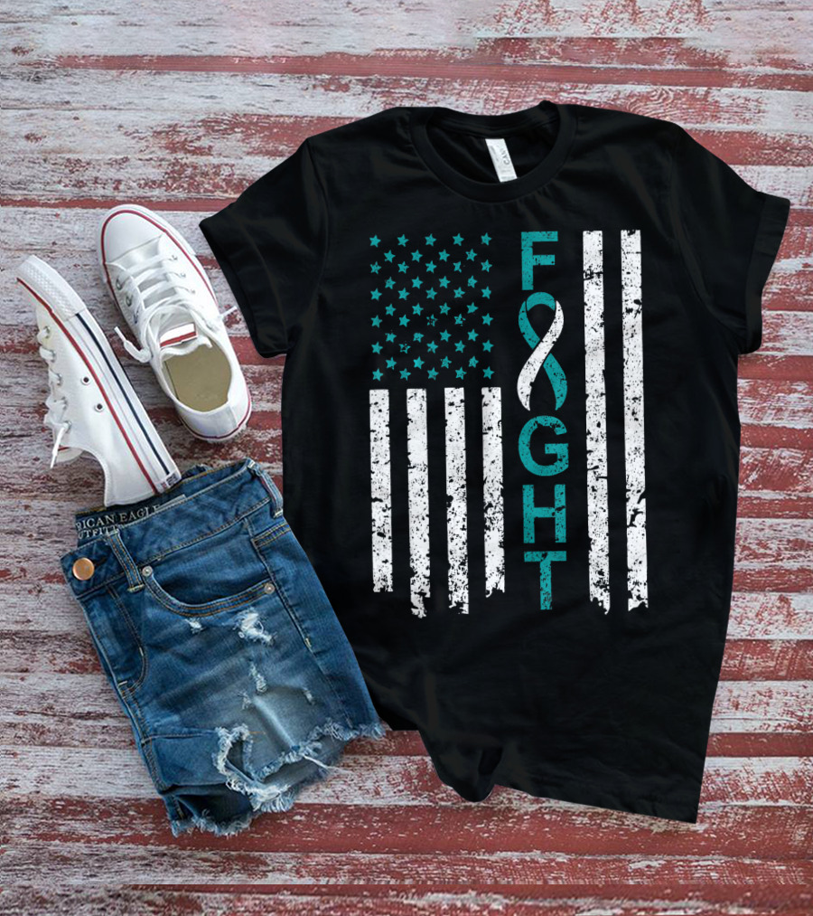 Fight Cervical Cancer Awareness American Flag T-Shirt
