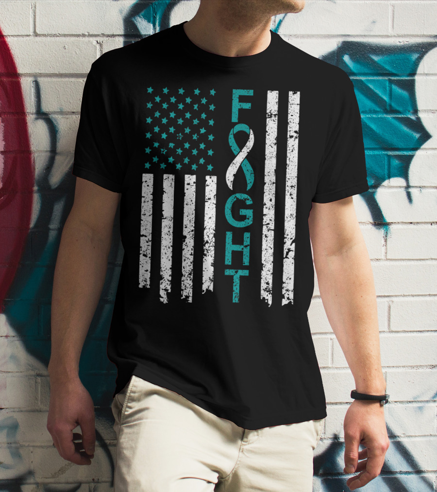 Fight Cervical Cancer Awareness American Flag T-Shirt