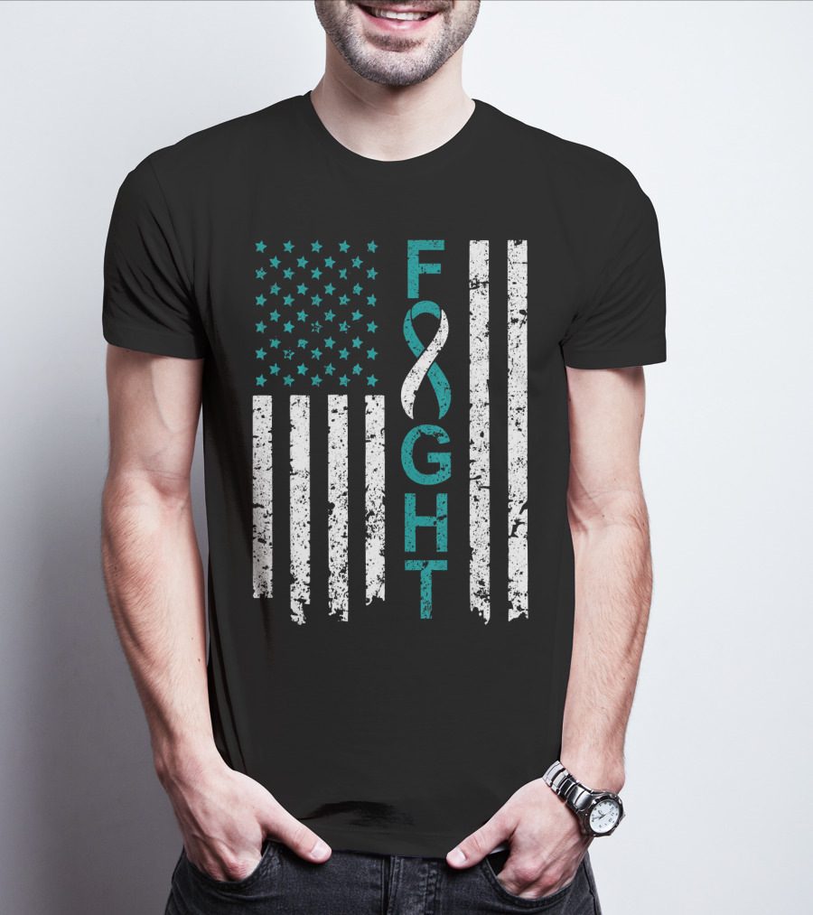 Fight Cervical Cancer Awareness American Flag T-Shirt