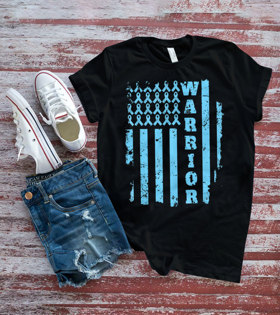 Warrior Prostate Cancer Awareness Blue Ribbon Flag T-Shirt