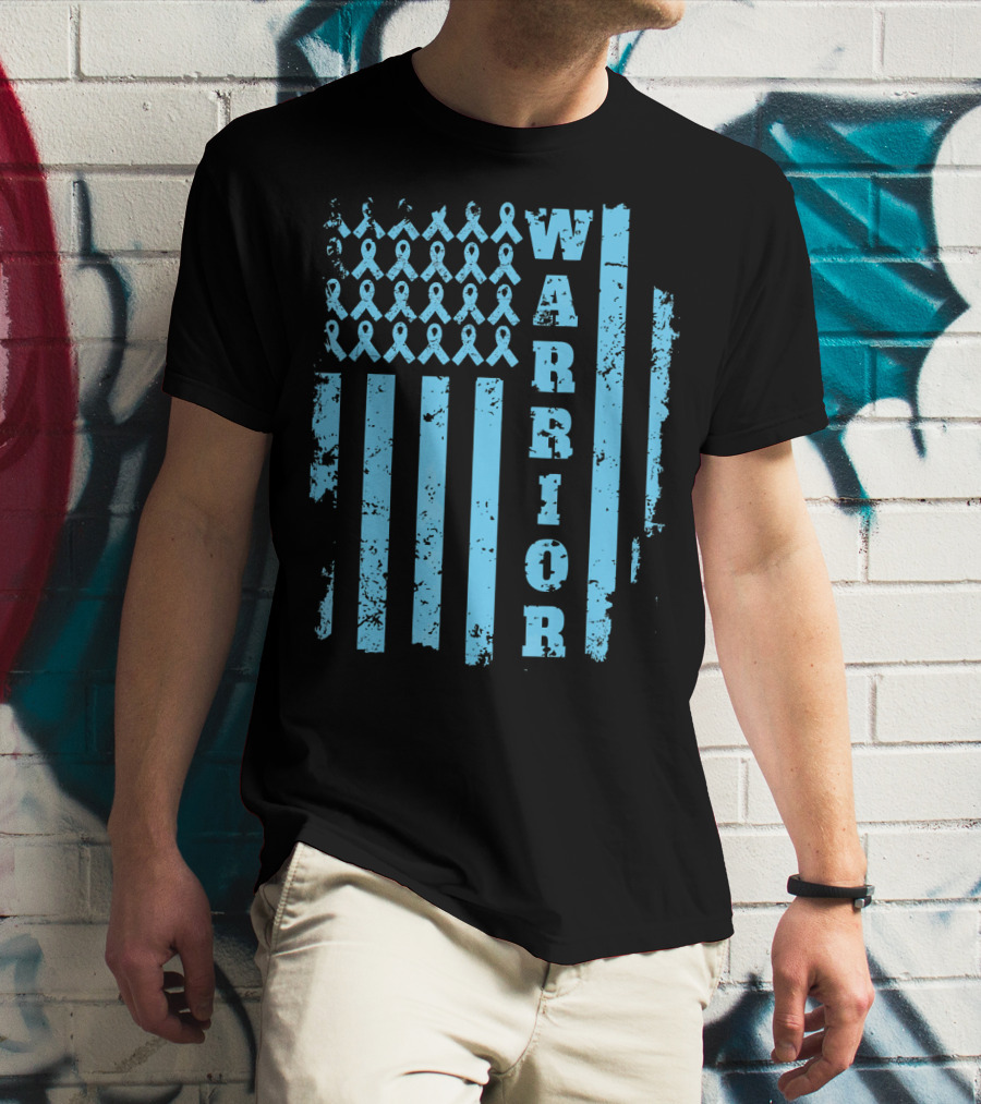 Warrior Prostate Cancer Awareness Blue Ribbon Flag T-Shirt