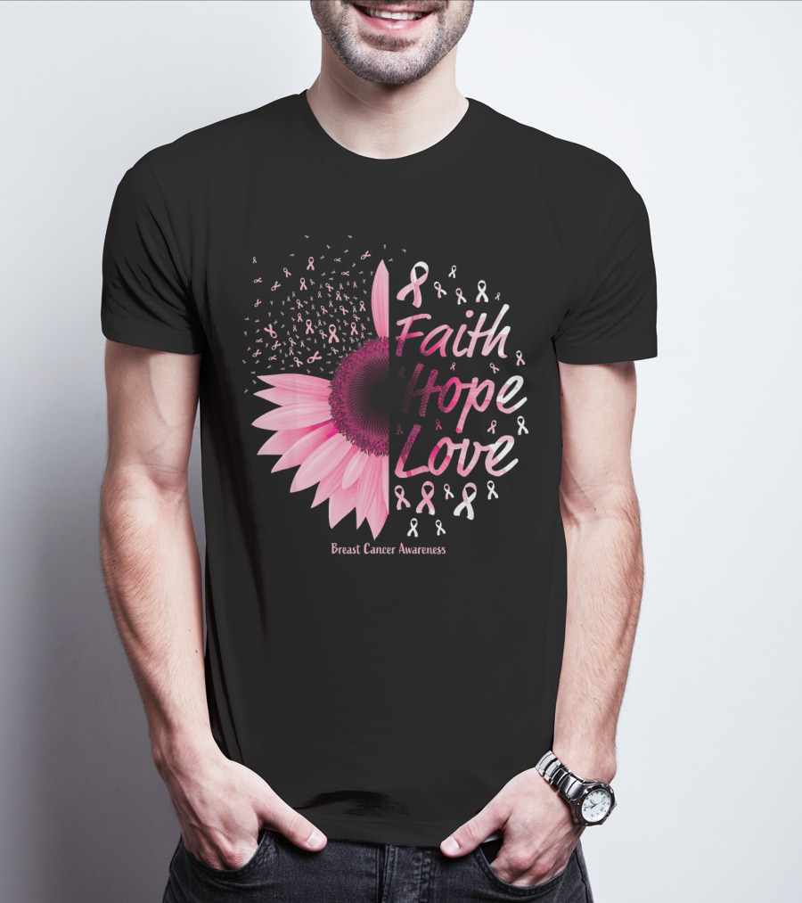 Faith Hope Love Breast Cancer Awareness Christian T-Shirt
