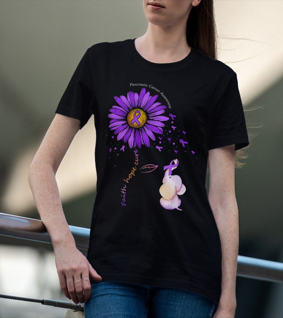 Faith Hope Cure Purple Daisy Flower Pancreatic Cancer Awareness T-Shirt