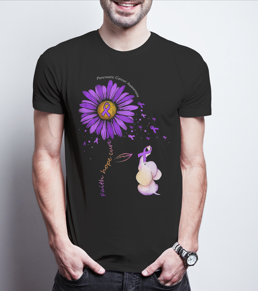 Faith Hope Cure Purple Daisy Flower Pancreatic Cancer Awareness T-Shirt