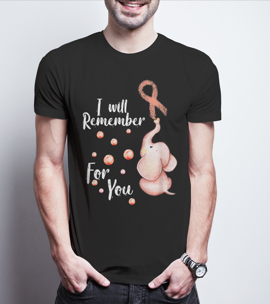 I Will Remember For You Elephant With Pink Ribbon And Bubbles T-Shirt