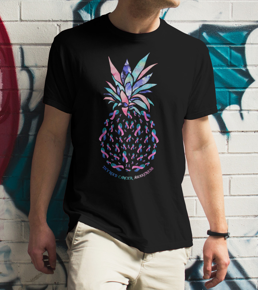 Thyroid Cancer Awareness Pineapple With Ribbons T-Shirt