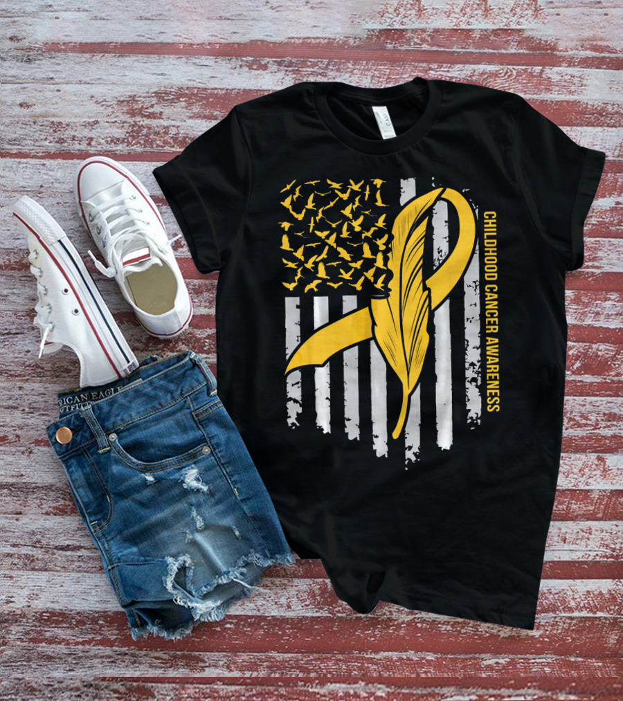 Childhood Cancer Awareness Gold Feather Ribbon Flag T-Shirt