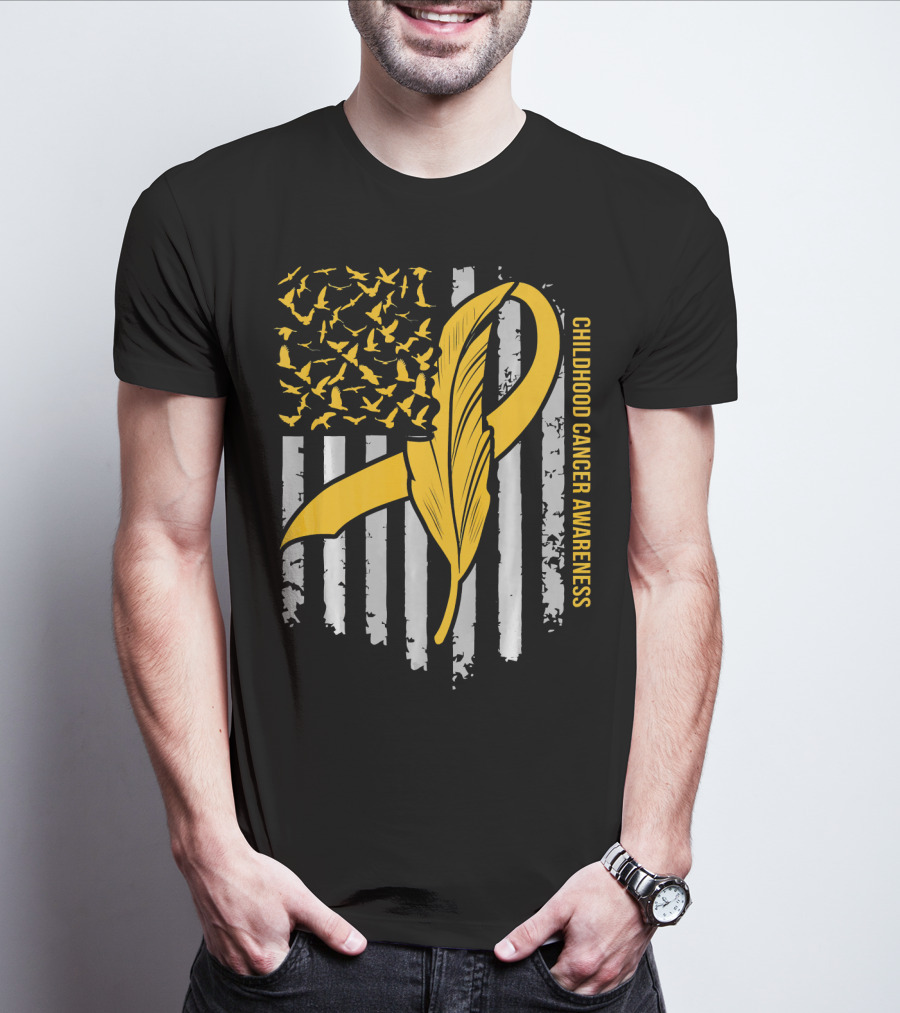 Childhood Cancer Awareness Gold Feather Ribbon Flag T-Shirt
