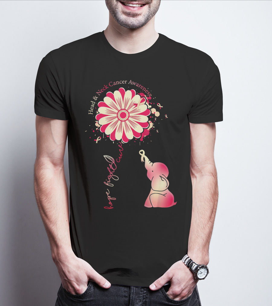 Head And Neck Cancer Awareness White And Burgundy Ribbon Hope Fight Cure Elephant Flower T-Shirt