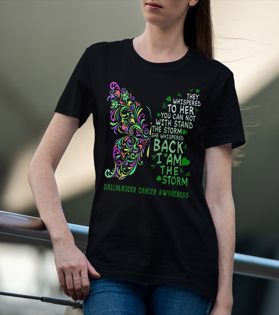 Gallbladder Cancer Awareness Whimsical Butterfly I Am The Storm T-Shirt