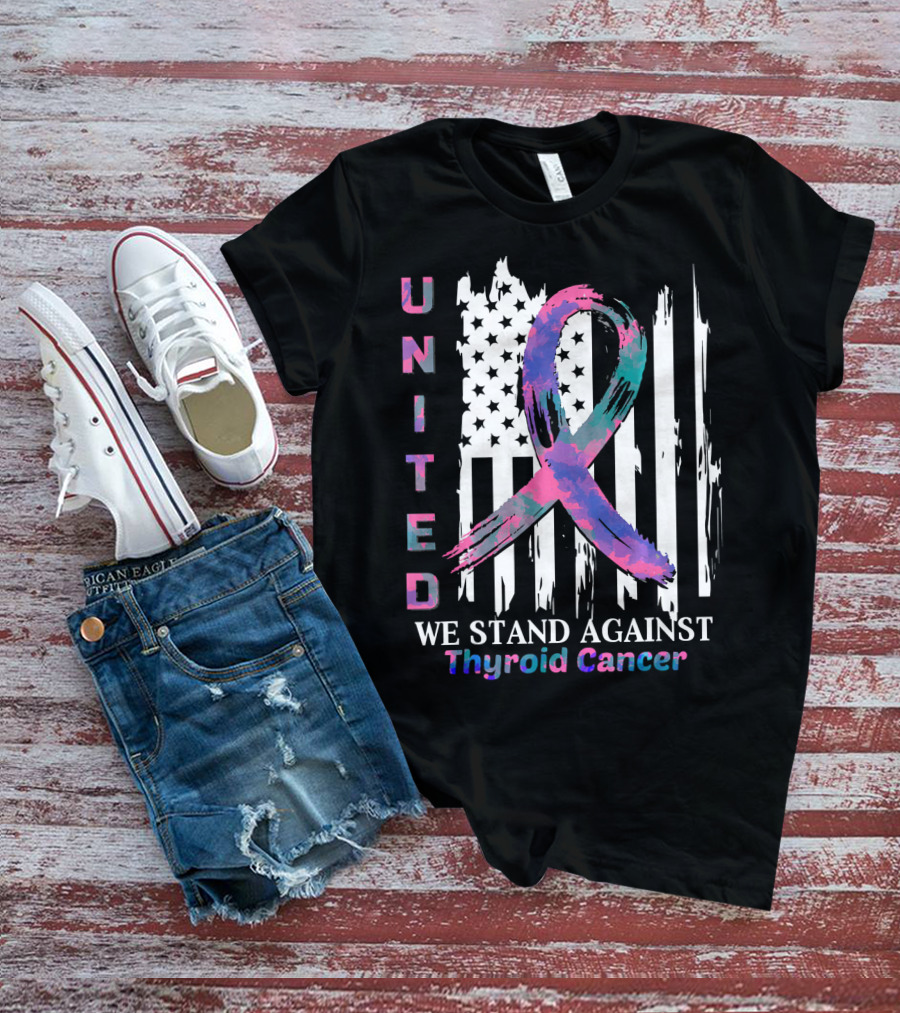 United American Flag With Thyroid Cancer Awareness T-Shirt