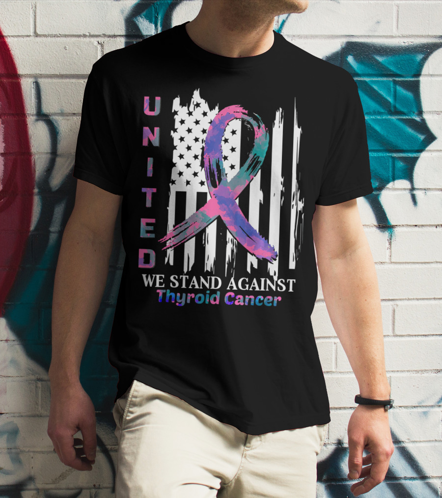 United American Flag With Thyroid Cancer Awareness T-Shirt
