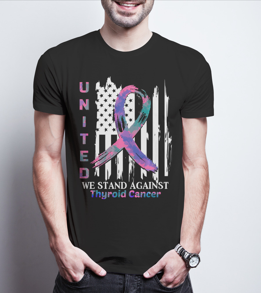 United American Flag With Thyroid Cancer Awareness T-Shirt