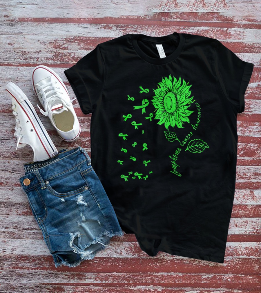 Lymphoma Cancer Awareness Sunflower Lime Green Ribbons T-Shirt