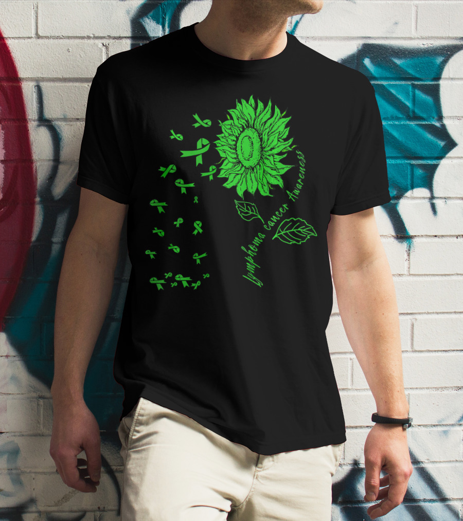 Lymphoma Cancer Awareness Sunflower Lime Green Ribbons T-Shirt