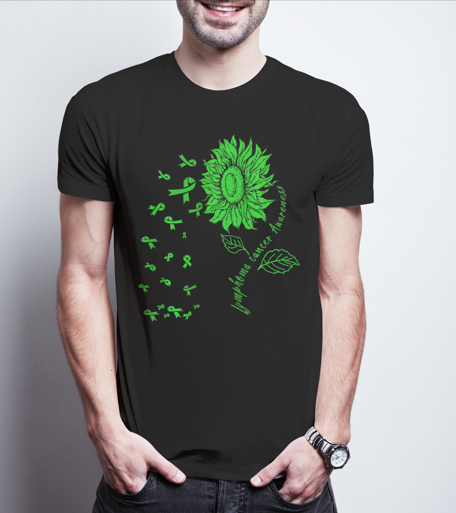 Lymphoma Cancer Awareness Sunflower Lime Green Ribbons T-Shirt